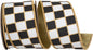 2.5" X 5 YARDS GILDED CHECK OUTLINED DELUXE METALLIC BACKED WIRED EDGE RIBBON BLACK/WHITE
