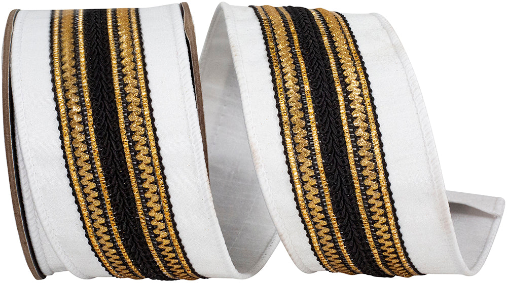 2.5" X 5 YARDS REGAL STRIPE TRIMMING DUPIONI DELUXE WHITE/BLACK