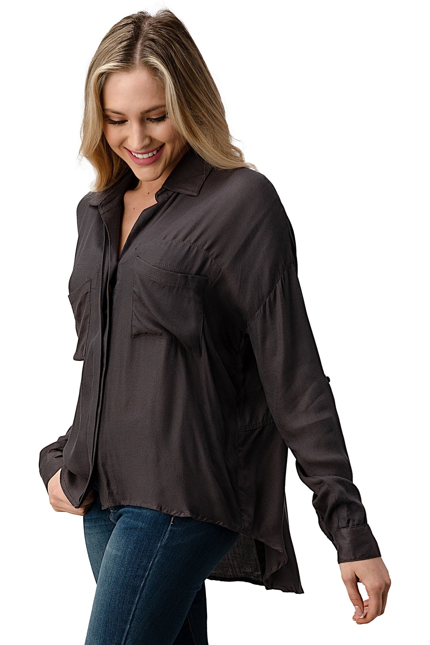 Button-Up Oversized Shirt with Front Pockets | Apparel | Kitchen + Metal