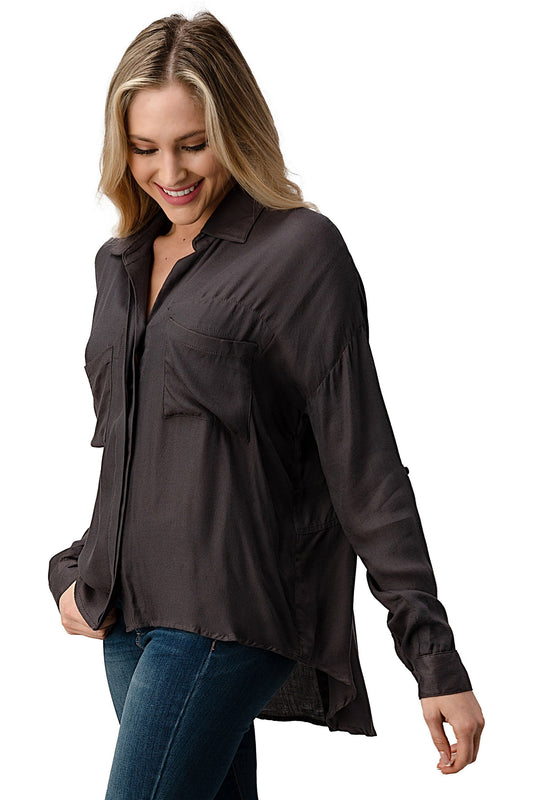 Button-Up Oversized Shirt with Front Pockets | Apparel | Kitchen + Metal