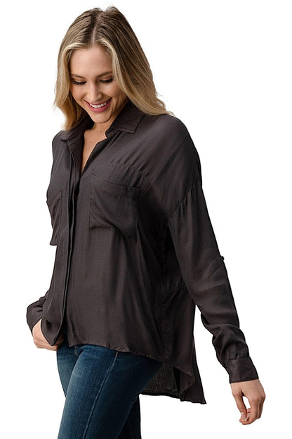 Button-Up Oversized Shirt with Front Pockets | Apparel | Kitchen + Metal