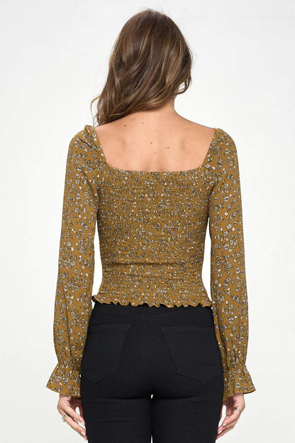 Smocked Floral Long Sleeve Top with Ruffle Neckline | Apparel | Kitchen + Metal