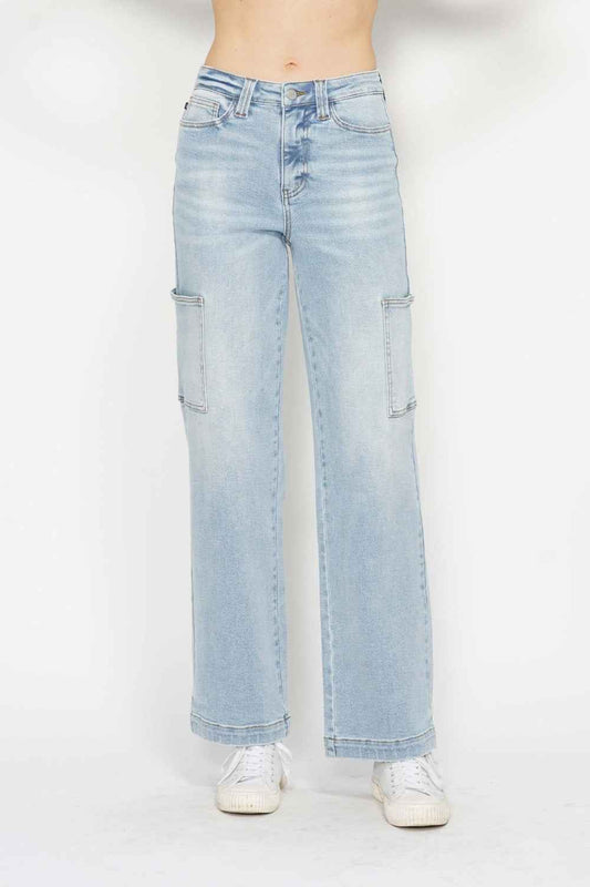 Judy Blue High Waist Straight Cargo Jeans  Women's Jeans - Full Size