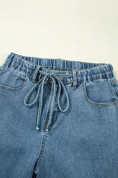 Dusk Blue Medium Wash Drawstring Waist Wide Leg Jeans