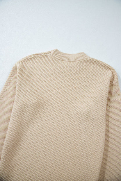 Parchment Knit Women's Top with Solid Textured Design and Split Cuff Drop Shoulder