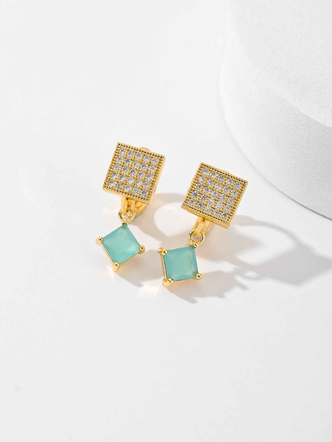 European American Zircon Earrings in Various Colors - Square Fashion Style