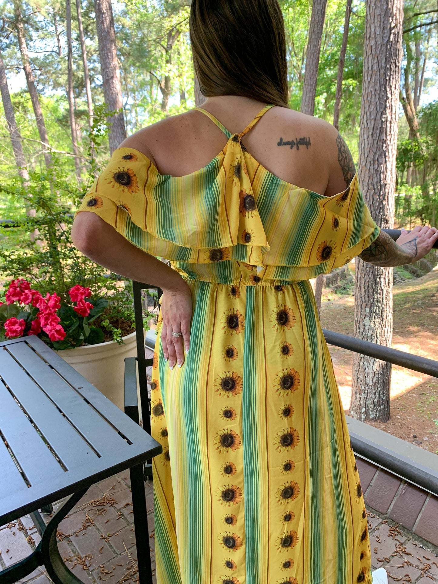 Broken Bow Cold Shoulder Maxi Dress in Blue Aztec