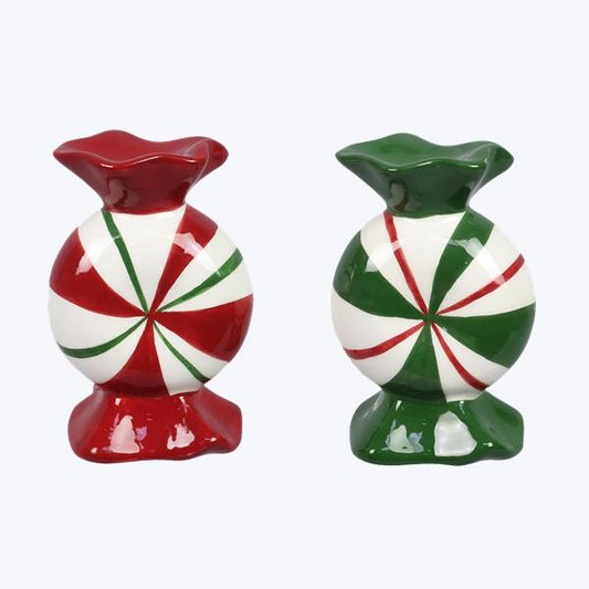 Ceramic Peppermint Candy Shape Salt and Pepper Set