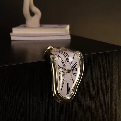 Surreal clock design on a dark surface with a blurred background