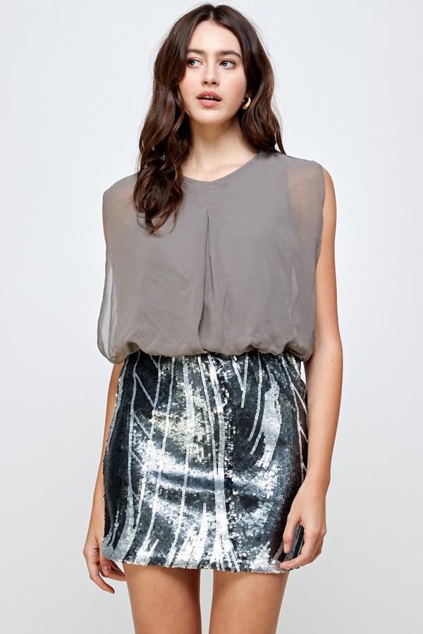Sequin Skirt with Sleeveless Blouson Dress – Glamorous Party Look | Apparel | Kitchen + Metal