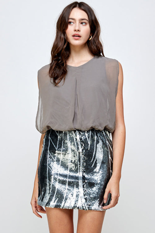 Sequin Skirt with Sleeveless Blouson Dress – Glamorous Party Look | Apparel | Kitchen + Metal