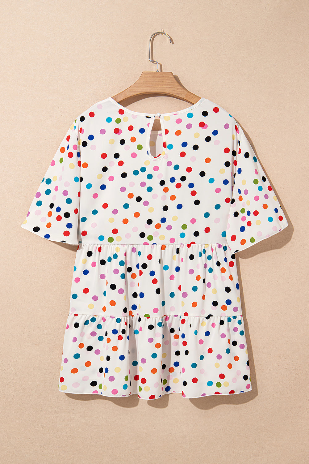 Beige Colorful Polka Dot Print Ruffle Plus Size Babydoll Blouse