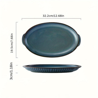 Elegant Dark Blue Oval Ceramic Serving Platter