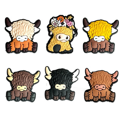 Highland Cow Straw Topper black white