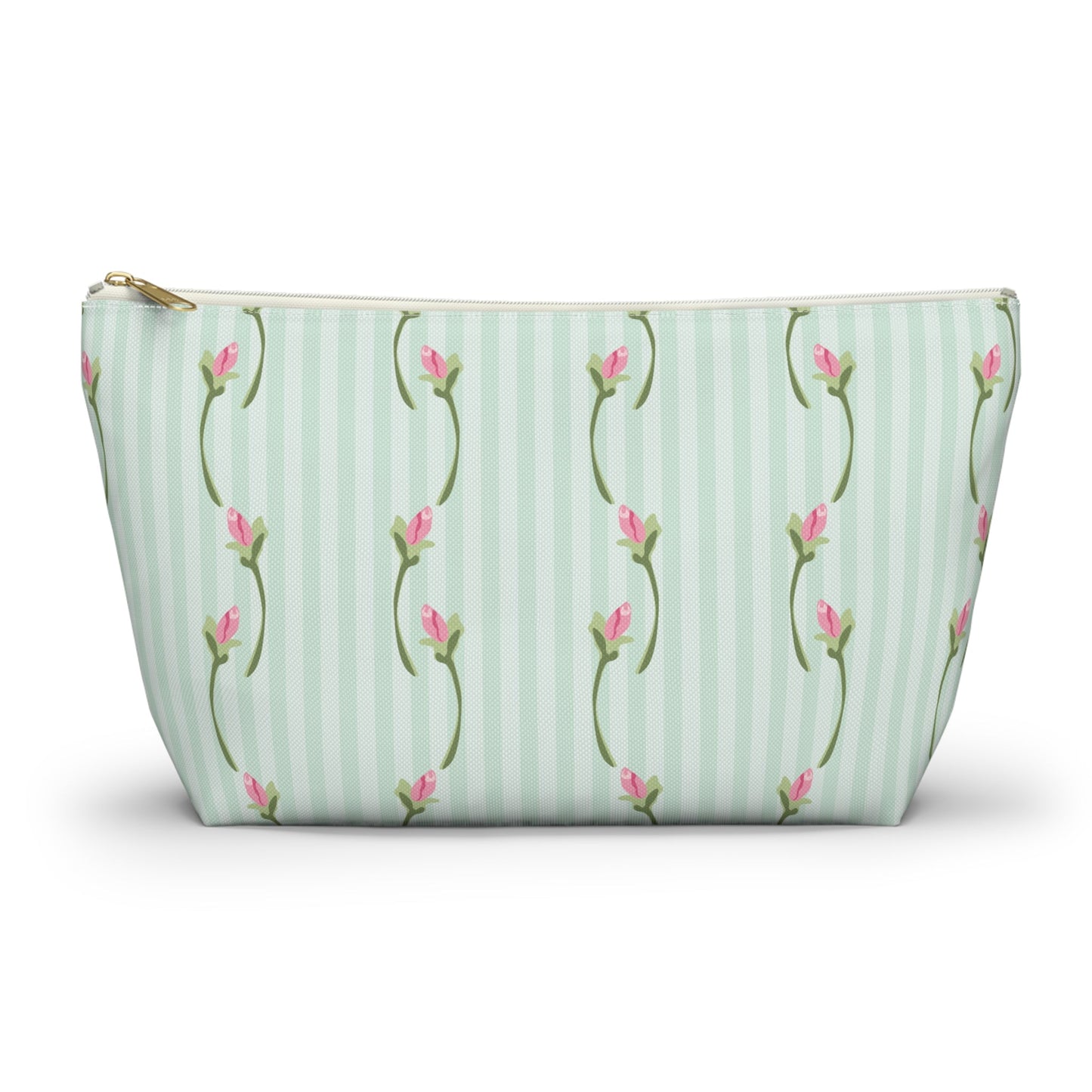 Customizable: Floral Print Accessory Pouch | Cute Makeup Bag, Travel Organizer, Gift for Her, Floral Clutch, Green Striped Bag