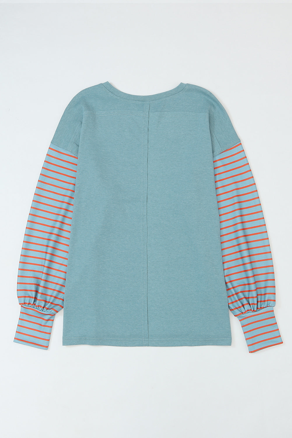 Green Color block Striped Women's Top with Bishop Sleeves and Side Slits
