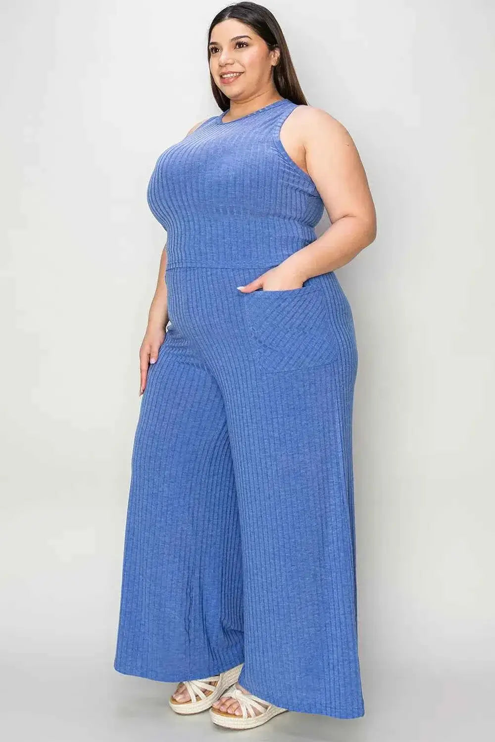 Ribbed Tank and Pants Set with Wide Leg Style