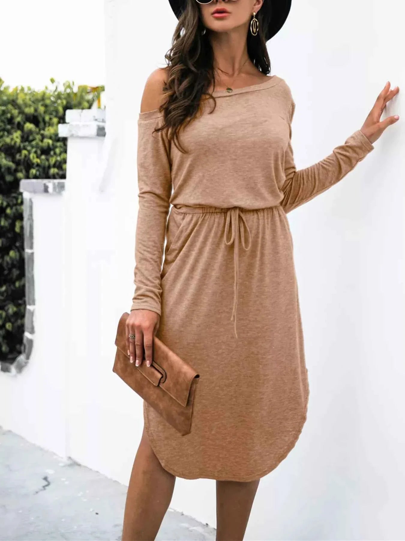 One-Shoulder Long Sleeve Midi Dress