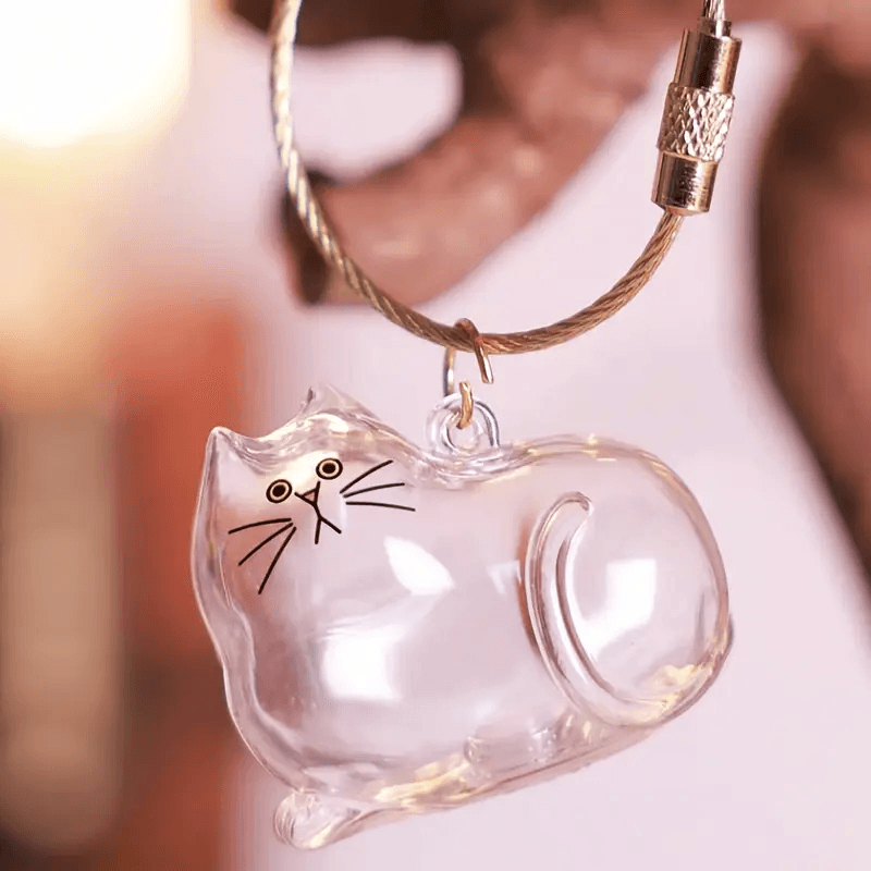 Cat Fur Memorial Keychain Transparent Pet Hair Keepsake Pendant