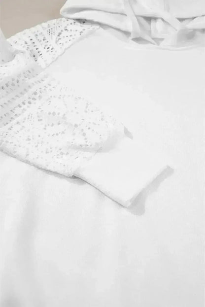 White Lace Patchwork Sleeve Drawstring Hoodie