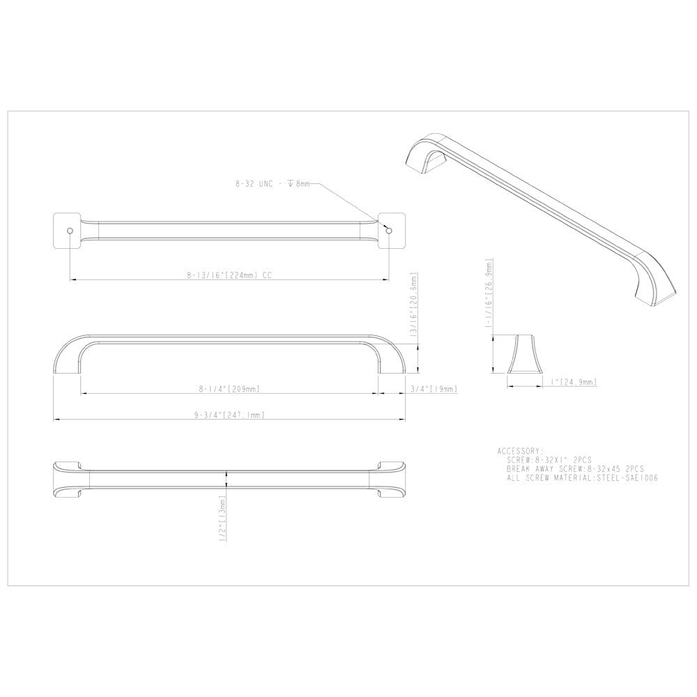 96 mm Center-to-Center Satin Nickel Square Marlo Cabinet Pull