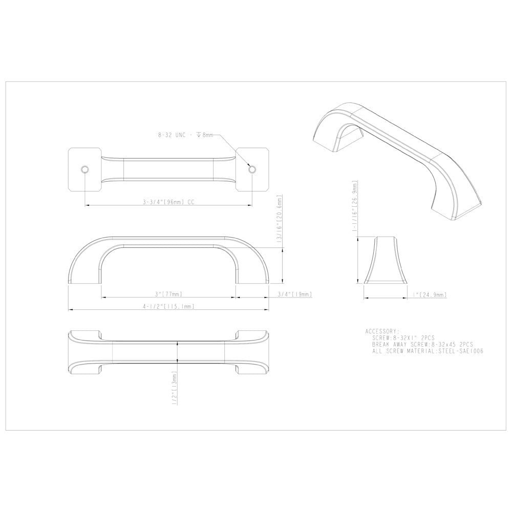 96 mm Center-to-Center Satin Nickel Square Marlo Cabinet Pull