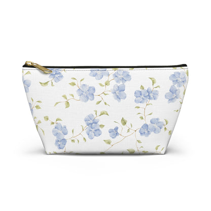 Customizable: Floral Accessory Pouch, Cosmetic Bag, Makeup Organizer, Gift for Her, Travel Essentials, Blue Floral Design