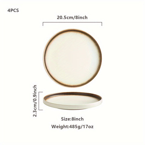4Piece Mocha Gold 8Inch Ceramic Dinner Plate Set