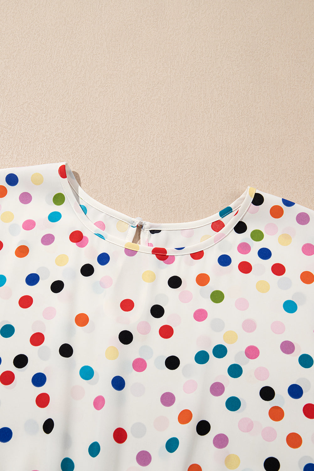 Beige Colorful Polka Dot Print Ruffle Plus Size Babydoll Blouse