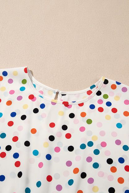 Beige Colorful Polka Dot Print Ruffle Plus Size Babydoll Blouse