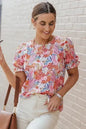 Floral Bubble Sleeve Blouse - Multicolor Print Top | Femstylo