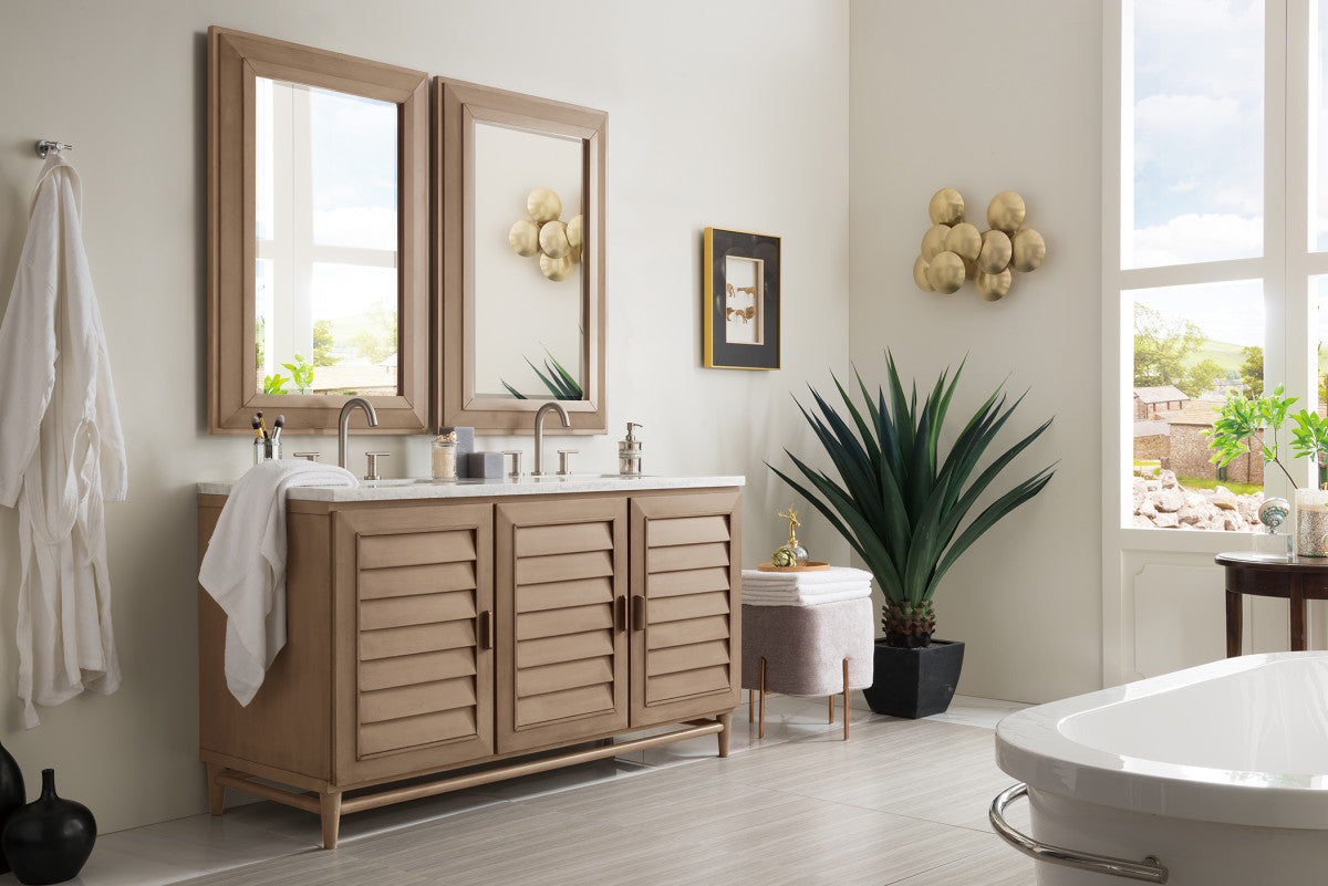 Portland 60" Double Vanity Cabinet, Whitewashed Walnut