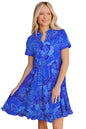 Blue Floral Print Ruffle Hem V Neck Flowy Mini Dress