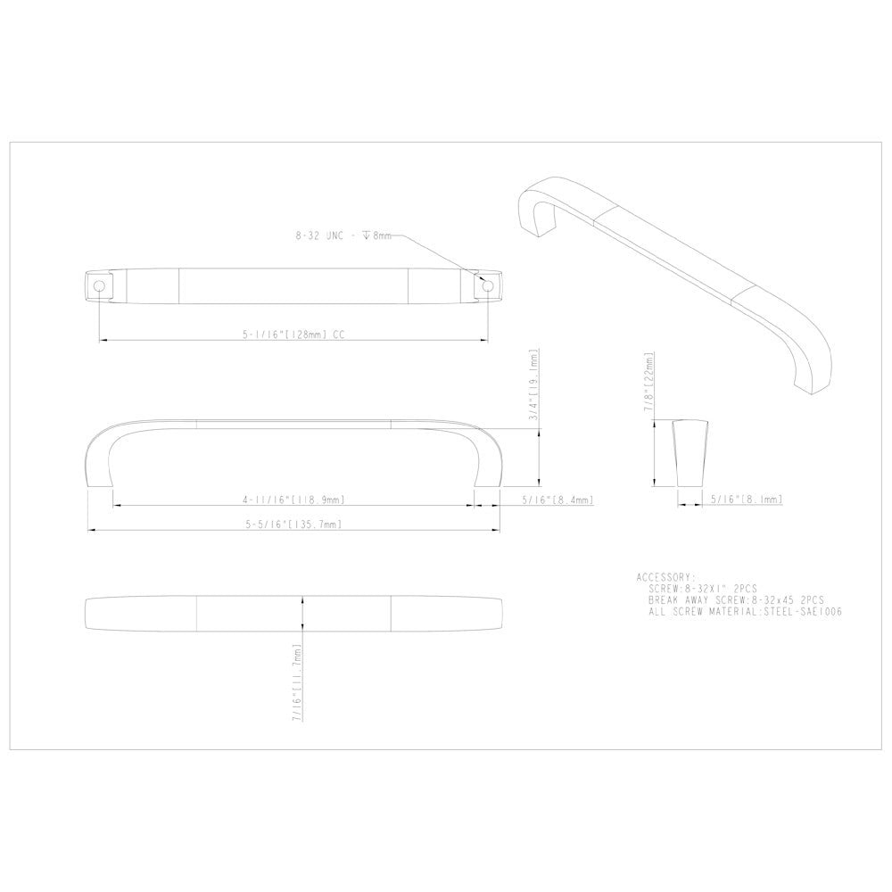 3" Center-to-Center Satin Nickel Square Slade Cabinet Pull
