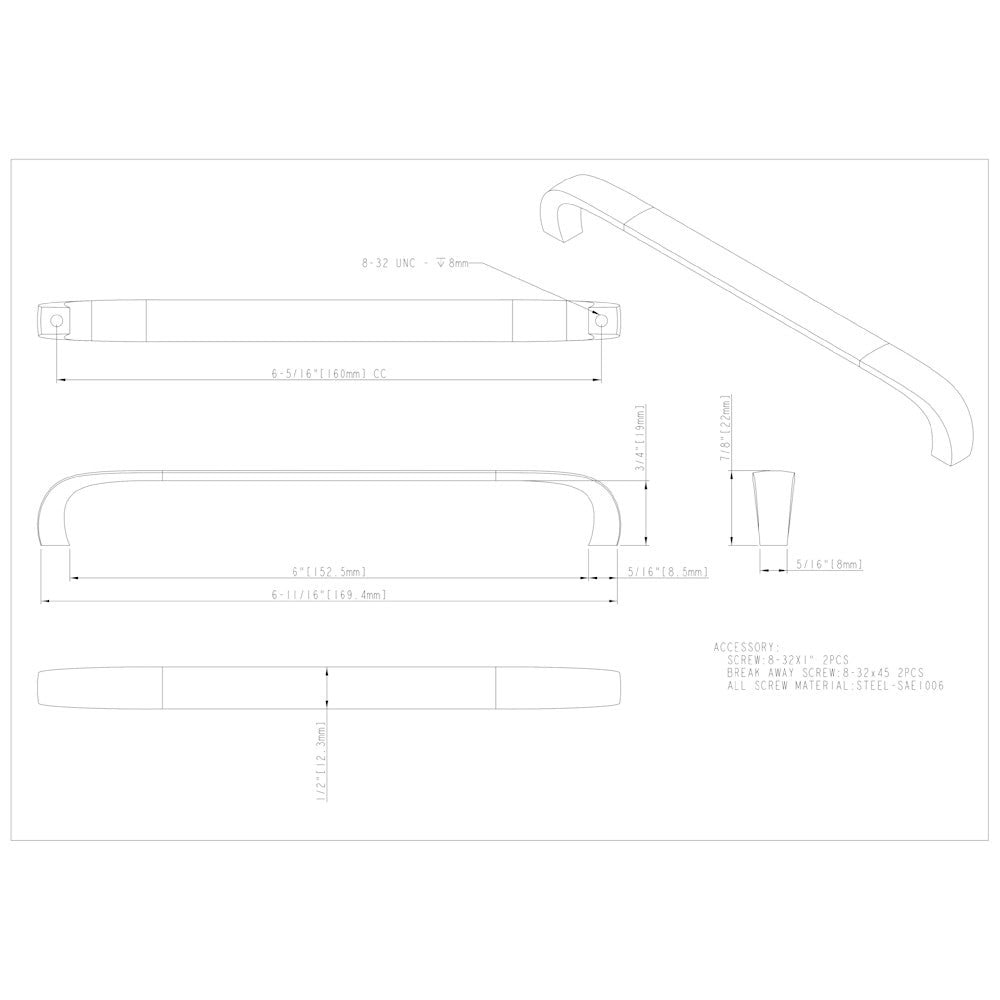 3" Center-to-Center Satin Nickel Square Slade Cabinet Pull