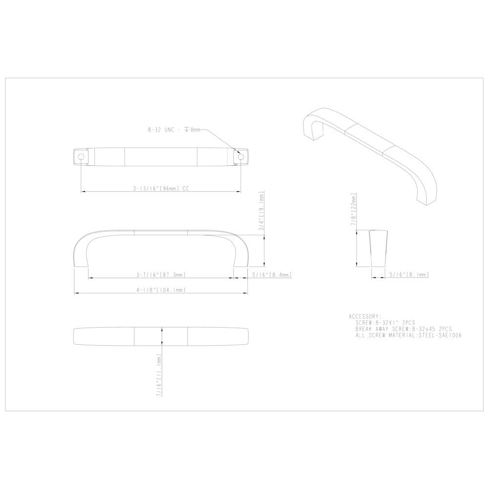 3" Center-to-Center Satin Nickel Square Slade Cabinet Pull