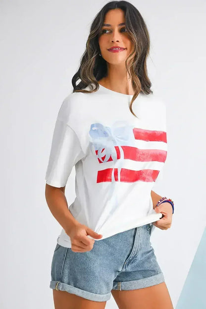 White Flag Bow Graphic Crewneck Tee