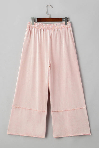 Pink Flower Patch Mineral Washed Cropped Wide Leg Pants