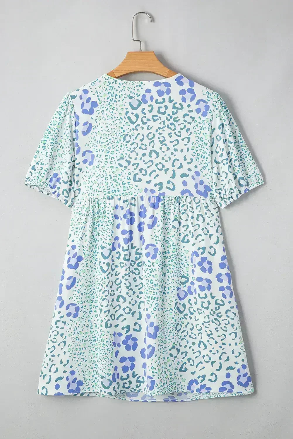 Sky Blue Leopard Bow Front Puff Sleeve Mini Dress