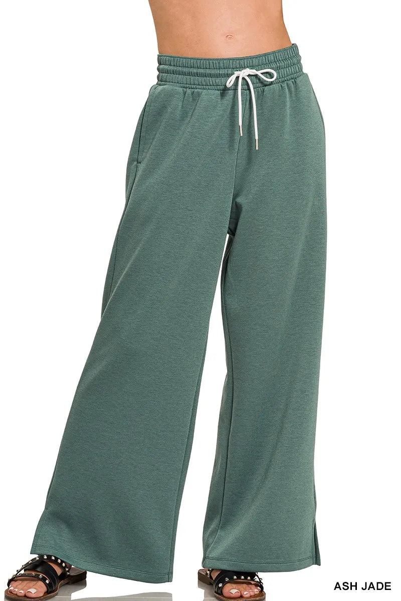 Zenana Scuba Drawstring Pants in Jade