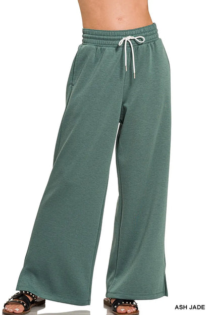 Zenana Scuba Drawstring Pants in Jade