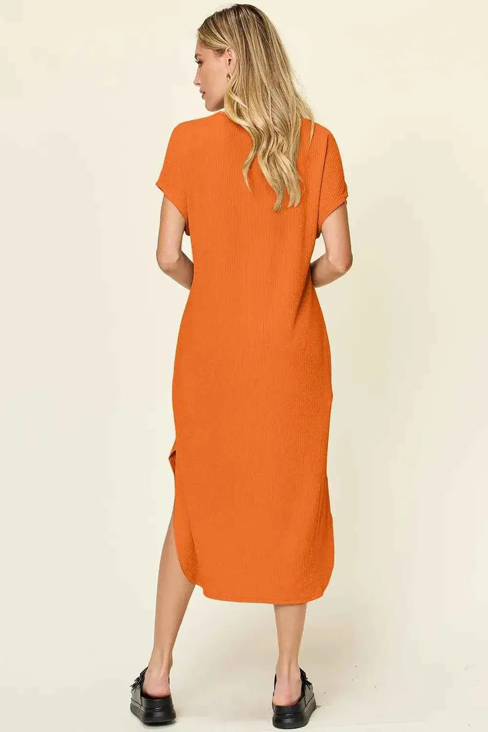 Round Neck Short Sleeve Slit Dress