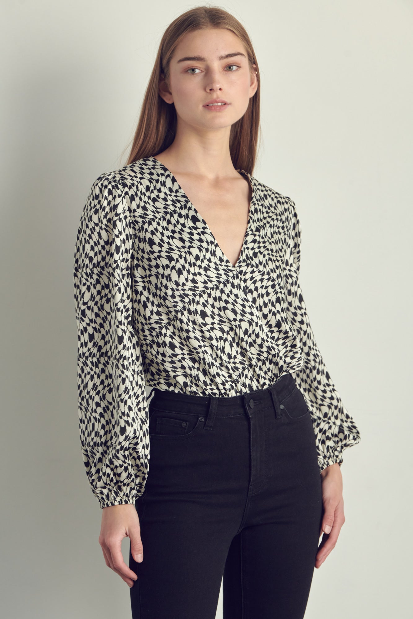 Women's V-Neck Abstract Print Blouse with Long Sleeves | Apparel | Kitchen + Metal