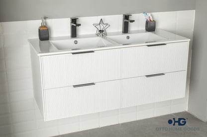 Sorrento 48" White Double Bowls Bathroom Cabinet