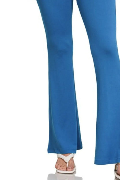 Zenana Buttery Soft Flare Leg High Waist Yoga Pants in Blue