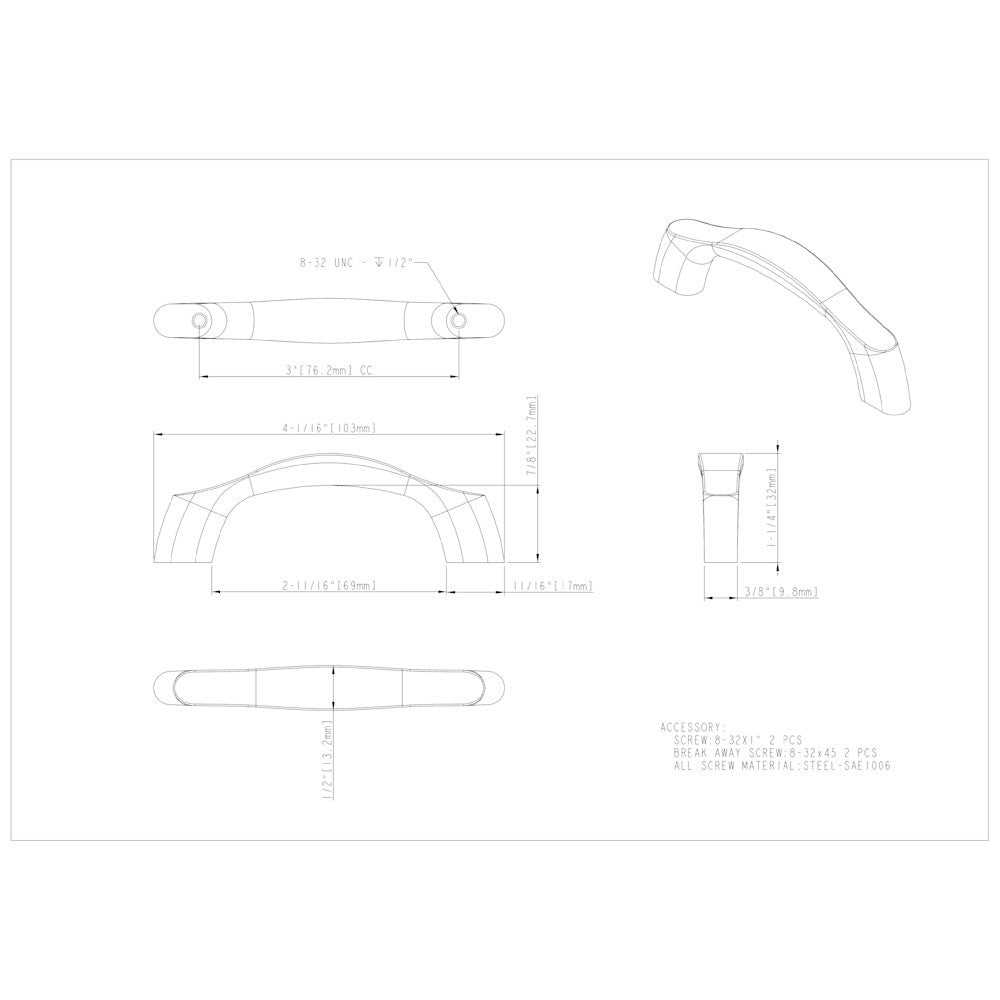 3" Center-to-Center Satin Nickel Aiden Cabinet Pull