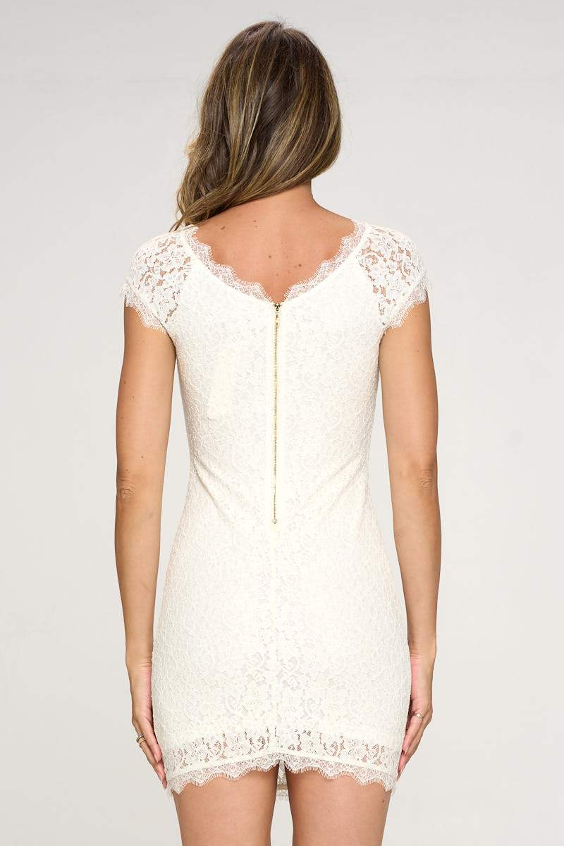 Elegant Cap Sleeve Lace Bodycon Dress with Scalloped Hem | Apparel | Kitchen + Metal
