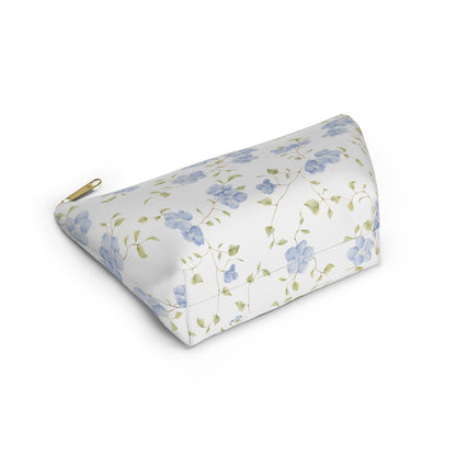 Customizable: Floral Accessory Pouch, Cosmetic Bag, Makeup Organizer, Gift for Her, Travel Essentials, Blue Floral Design