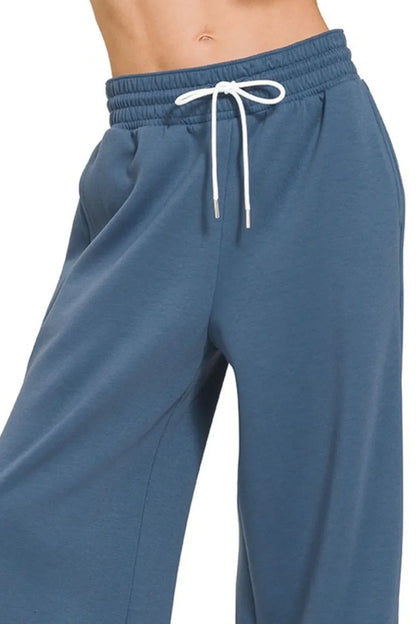 Zenana Scuba Drawstring Pants in Dusty Blue