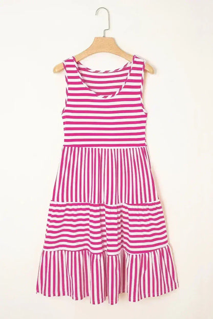 Black Stripe U Neck Sleeveless Loose Fit Mini Dress